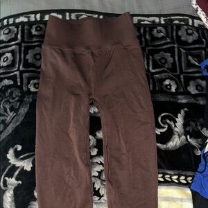 Fabletics Chocolate Brown Leggings with side holes down the side